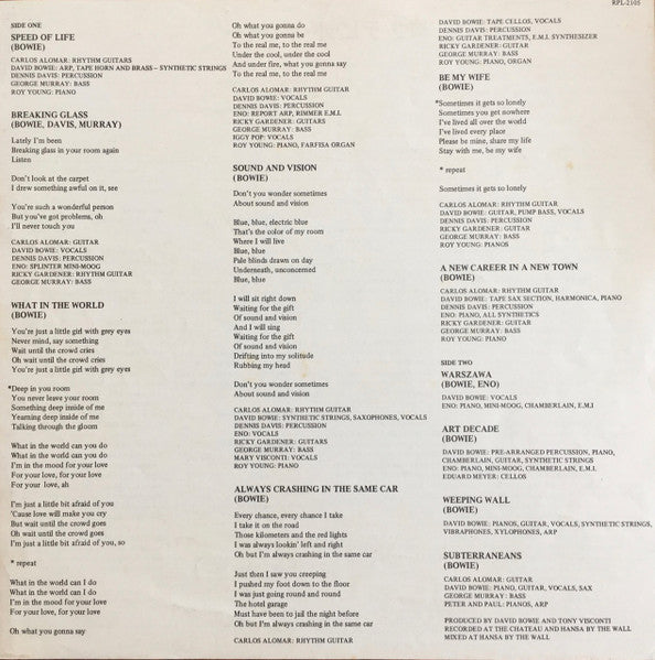 David Bowie - Low (Vinyl, LP, Album, Reissue, Stereo)