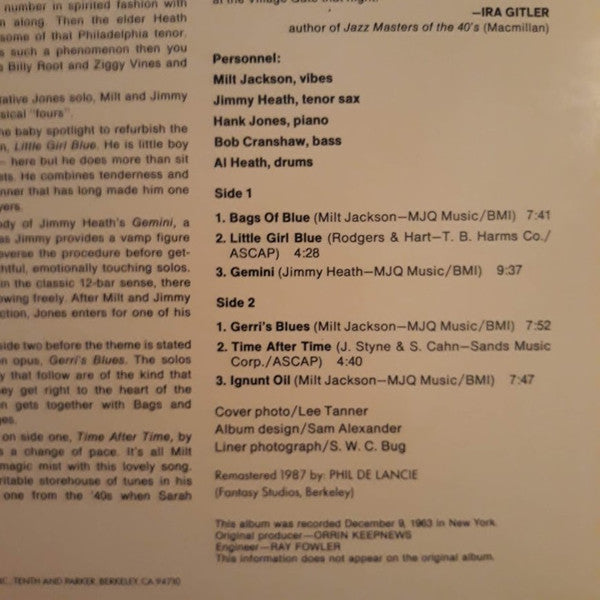 Milt Jackson Quintet - 'Live' At The Village Gate (Vinyl, LP, Album, Reissue, Remastered, Stereo) Very Good (VG) / Very Good (VG)