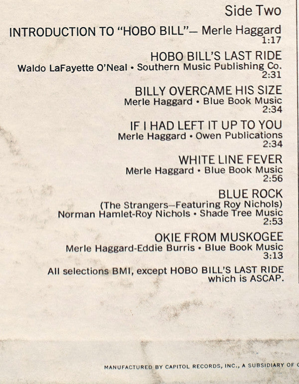 Merle Haggard - Okie From Muskogee (Recorded "Live" In Muskogee, Oklahoma) (Vinyl, LP, Album, Reissue) Good Plus (G+) / Very Good (VG)