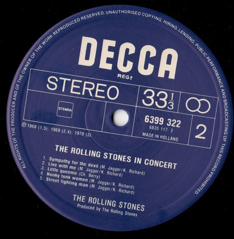 The Rolling Stones - In Concert (2xVinyl, LP, Compilation, Stereo) Very Good Plus (VG+) / Very Good Plus (VG+)