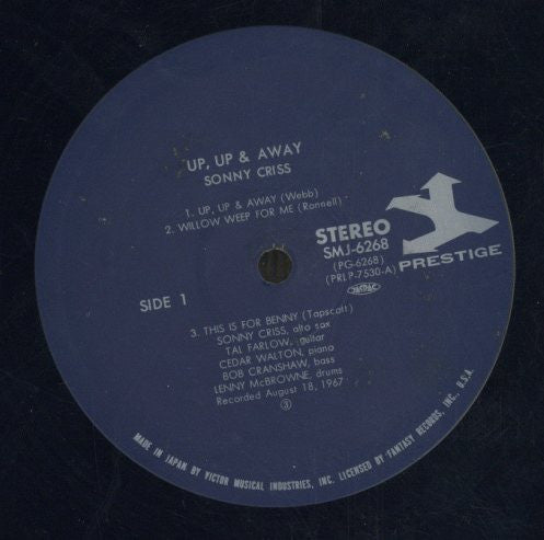 Sonny Criss - Up, Up And Away (Vinyl, LP, Album, Reissue) Very Good (VG) / Very Good (VG)