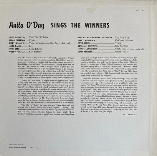 Anita O'Day - Anita O'Day Sings The Winners (Vinyl, LP, Album, Reissue, Stereo) Very Good Plus (VG+) / Very Good (VG)