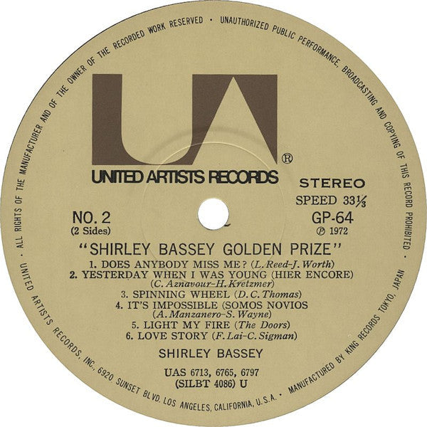 Shirley Bassey - Golden Prize (Vinyl, LP, Compilation, Stereo) Very Good Plus (VG+) / Very Good Plus (VG+)