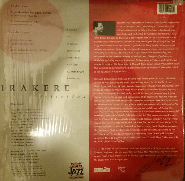 Irakere - Felicidad (Recorded Live At Ronnie Scott's Club) (Vinyl, LP, Album) Very Good Plus (VG+) / Very Good Plus (VG+)