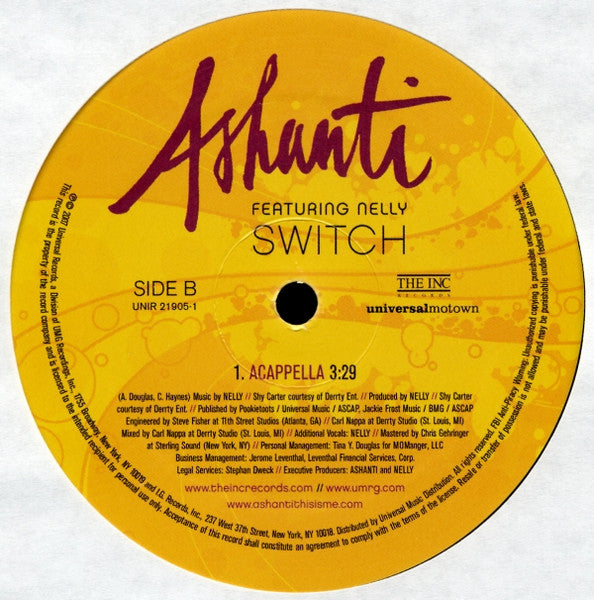 Ashanti - Switch (Vinyl, 12", Promo) Very Good Plus (VG+) / Very Good Plus (VG+)