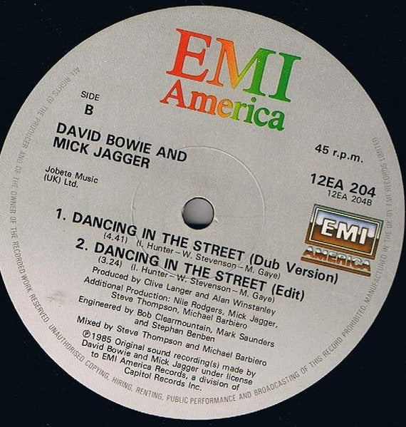 David Bowie - Dancing In The Street (Vinyl, 12", Single, 45 RPM) Very Good (VG) / Very Good Plus (VG+)