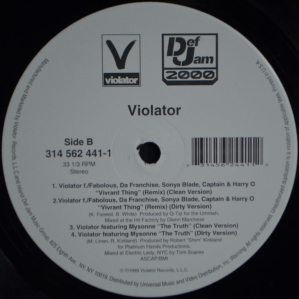 Violator (3) - Vivrant Thing (Remixes) (Vinyl, 12", 33 ⅓ RPM, Stereo) Very Good (VG) / Very Good (VG)