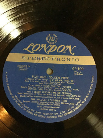 Jacques Loussier - Play Bach Golden Prize (Vinyl, LP, Compilation, Reissue, Stereo) Very Good Plus (VG+) / Very Good (VG)