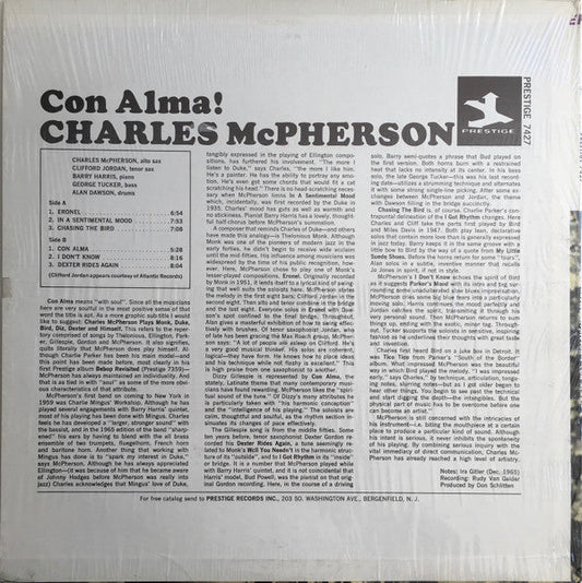 Charles McPherson - Con Alma! (Vinyl, LP, Album, Reissue, Stereo) Very Good (VG) / Very Good Plus (VG+)