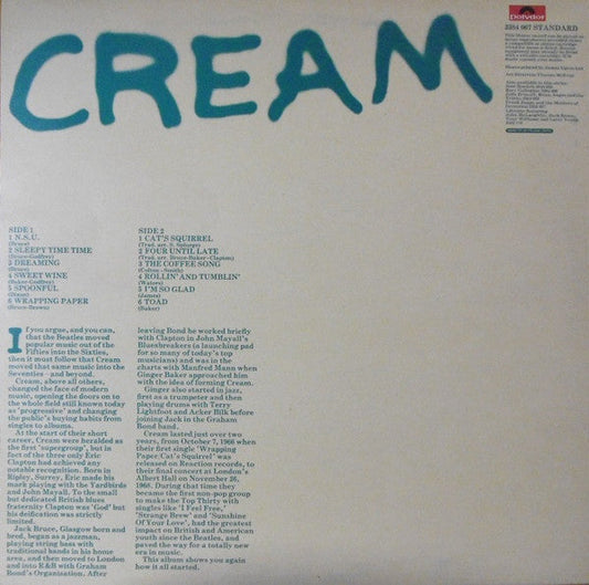 Cream (2) - Cream (Vinyl, LP, Album, Reissue, Stereo) Very Good Plus (VG+) / Very Good (VG)