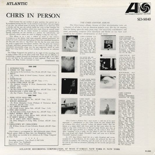 Chris Connor - Chris In Person (Vinyl, LP, Album, Reissue, Stereo) Very Good Plus (VG+) / Good Plus (G+)