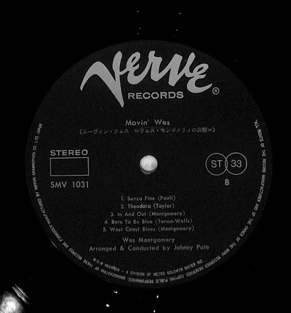 Wes Montgomery - Movin' Wes (Vinyl, LP, Album, Stereo) Very Good (VG) / Very Good Plus (VG+)