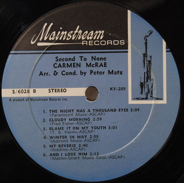 Carmen McRae - Second To None (Vinyl, LP, Album, Stereo) Good Plus (G+) / Good (G)