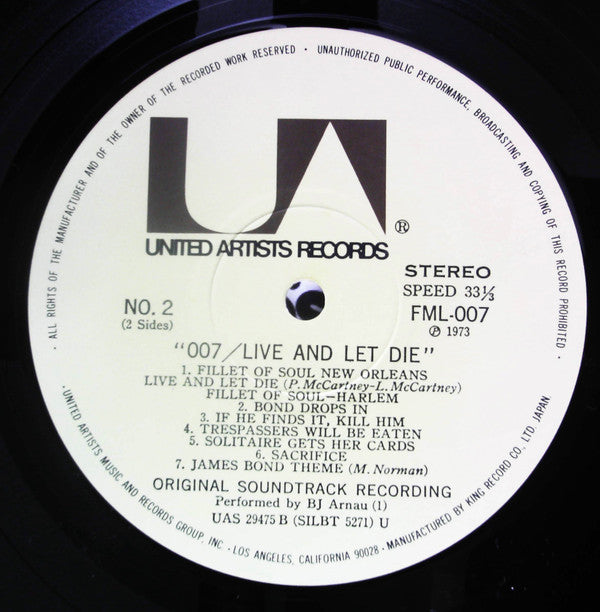 Various - 007/Live And Let Die (Original Motion Picture Soundtrack) (Vinyl, LP, Album) Very Good Plus (VG+) / Very Good (VG)