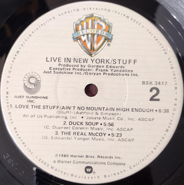 Stuff (2) - Live In New York (Vinyl, LP, Album) Very Good (VG) / Very Good (VG)