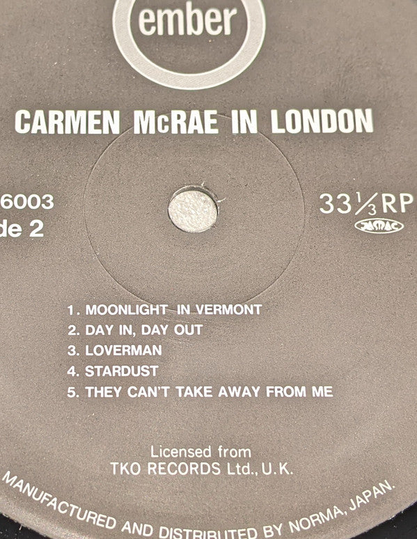 Carmen McRae - Carmen McRae In London (Vinyl, LP, Album, Reissue) Very Good Plus (VG+) / Very Good Plus (VG+)