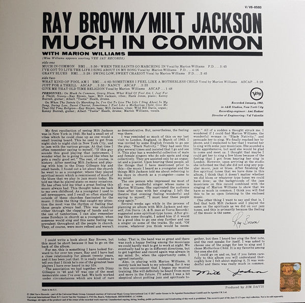 Ray Brown - Much In Common (Vinyl, LP, Album, Reissue, Stereo) Very Good Plus (VG+) / Very Good Plus (VG+)