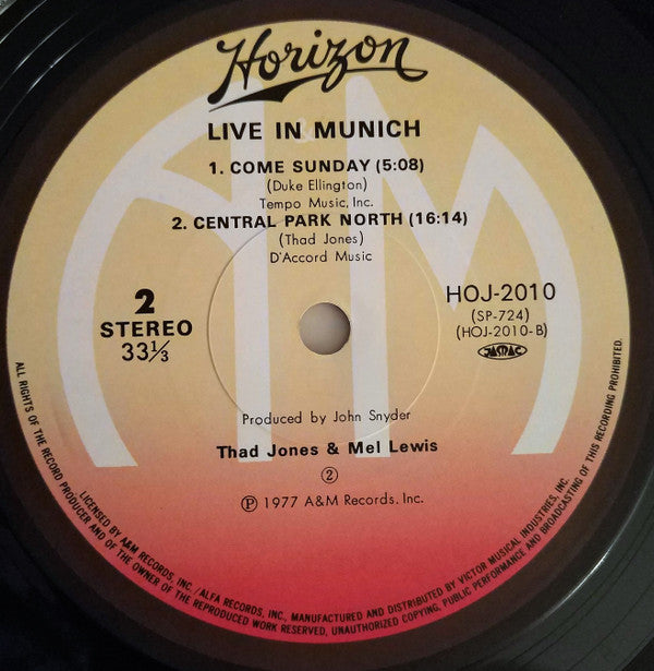 Thad Jones & Mel Lewis - Live In Munich (Vinyl, LP, Album, Reissue) Very Good (VG) / Very Good Plus (VG+)