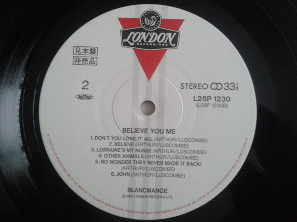 Blancmange - Believe You Me (Vinyl, LP, Album, Promo) Very Good Plus (VG+) / Very Good (VG)