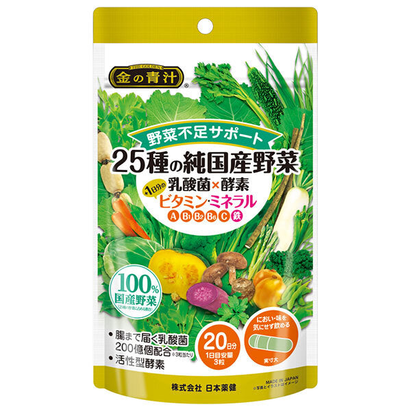 日本薬健 25種の野菜 +ビタミン ミネラル 60粒×1袋入【日本出荷】