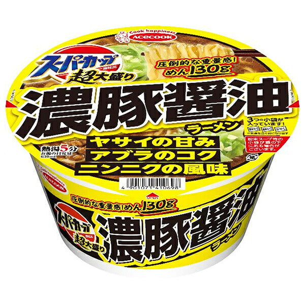 Acecook Super Cup Extra Large Rich Pork Soy Sauce Ramen 177g x 12【Ships from Japan】