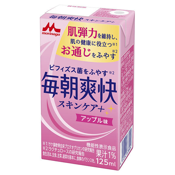 森永乳業 毎朝爽快 スキンケア+ アップル味 125ml紙パック×24本入【日本出荷】