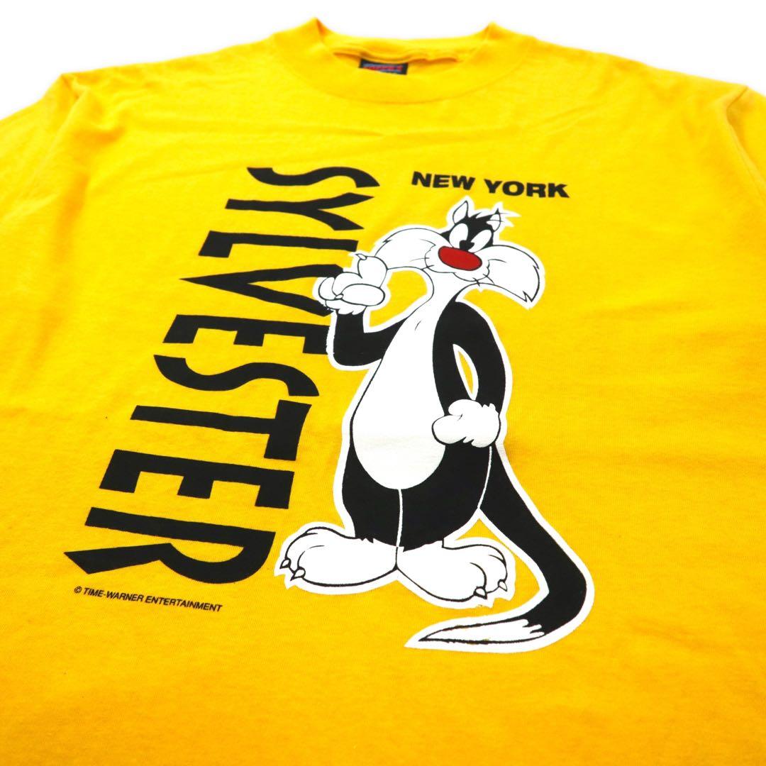 SOFFE'S USA Made 90s Character Print T-Shirt, Size L, Yellow, Cotton, TIME-WARNER ENTERTAINMENT, Sylvester the Cat, LOONEY TUNES, Oversized