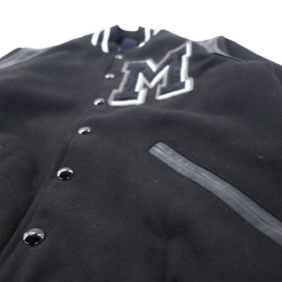 MACCHIA J. Italian-made leather-trimmed stadium jacket, size XS, black with wool patch