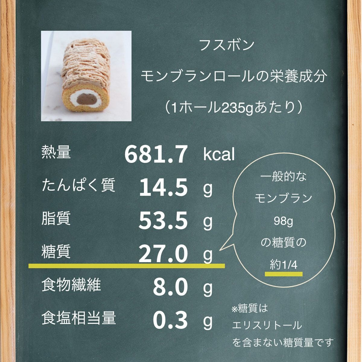【送料・誕生日ギフトパッケージ込】フスボン・モンブランロール 糖質27.0g/1ホール