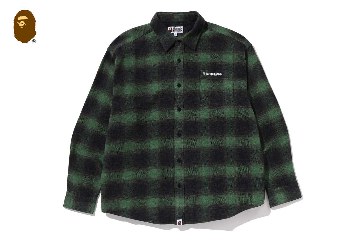 BAPE A BATHING APE LOGO OMBRE CHECK FLANNEL LS SHIRT