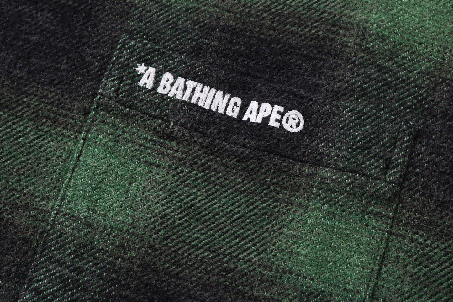 BAPE A BATHING APE LOGO OMBRE CHECK FLANNEL LS SHIRT