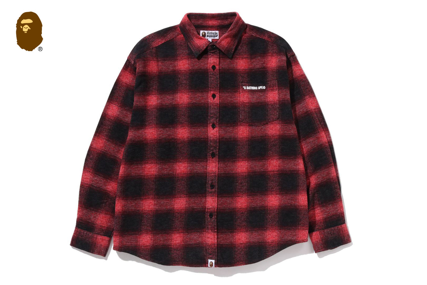 BAPE A BATHING APE LOGO OMBRE CHECK FLANNEL LS SHIRT