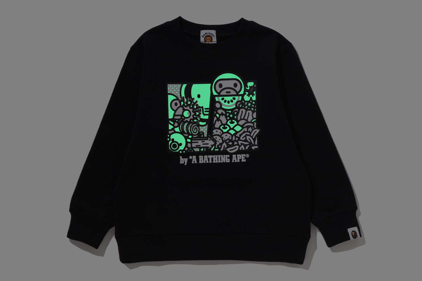 BAPE BABY MILO FRIENDS GLOW IN THE DARK CREWNECK SWEATSHIRT
