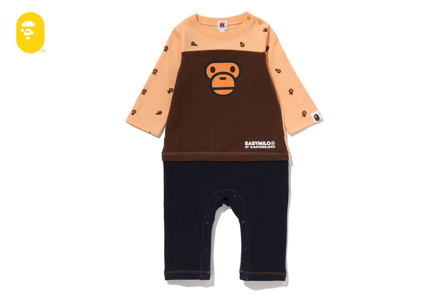 BAPE BABY MILO MONOGRAM FACE FRIENDS ROMPERS