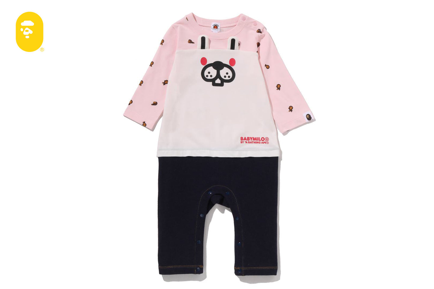 BAPE BABY MILO MONOGRAM FACE FRIENDS ROMPERS
