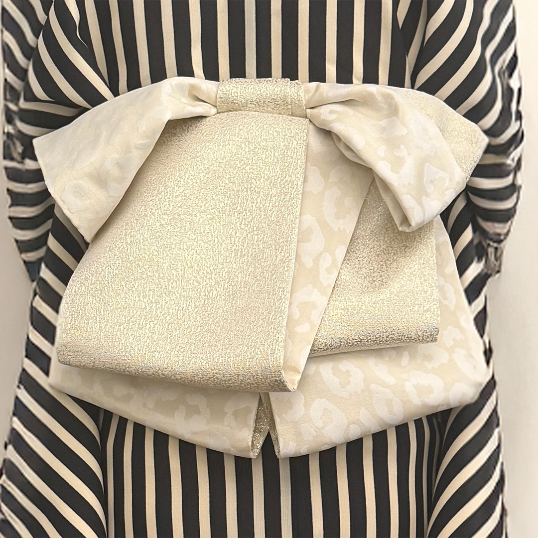 Half-width Obi [Savannah Moon] Half-width Heko Obi for Adults, Reversible White with Glitter