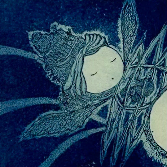【オリジナル銅版画】前田 勝弘（Katsuhiro MAEDA）「あおいエーテルのウミで ふたごのホシは ちがうユメをみているのでした...（ed. 1/10）」