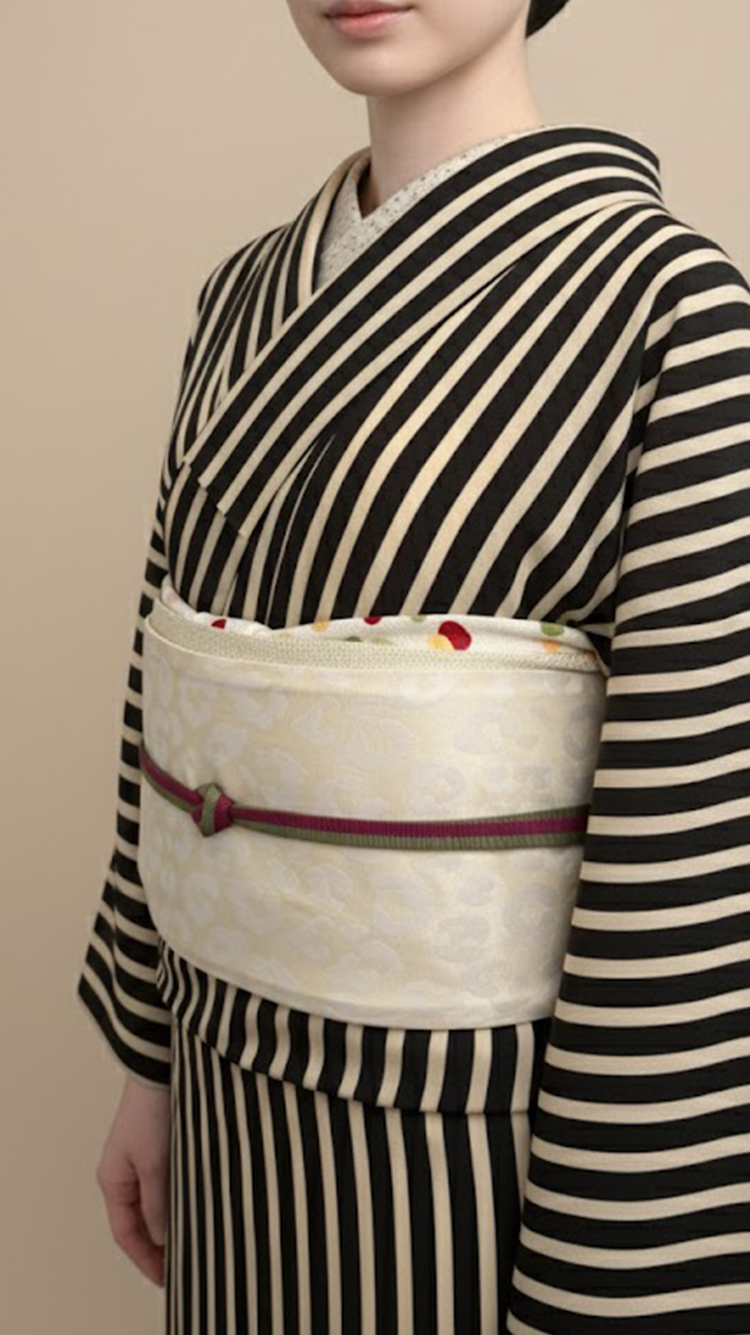 Half-width Obi [Savannah Moon] Half-width Heko Obi for Adults, Reversible White with Glitter
