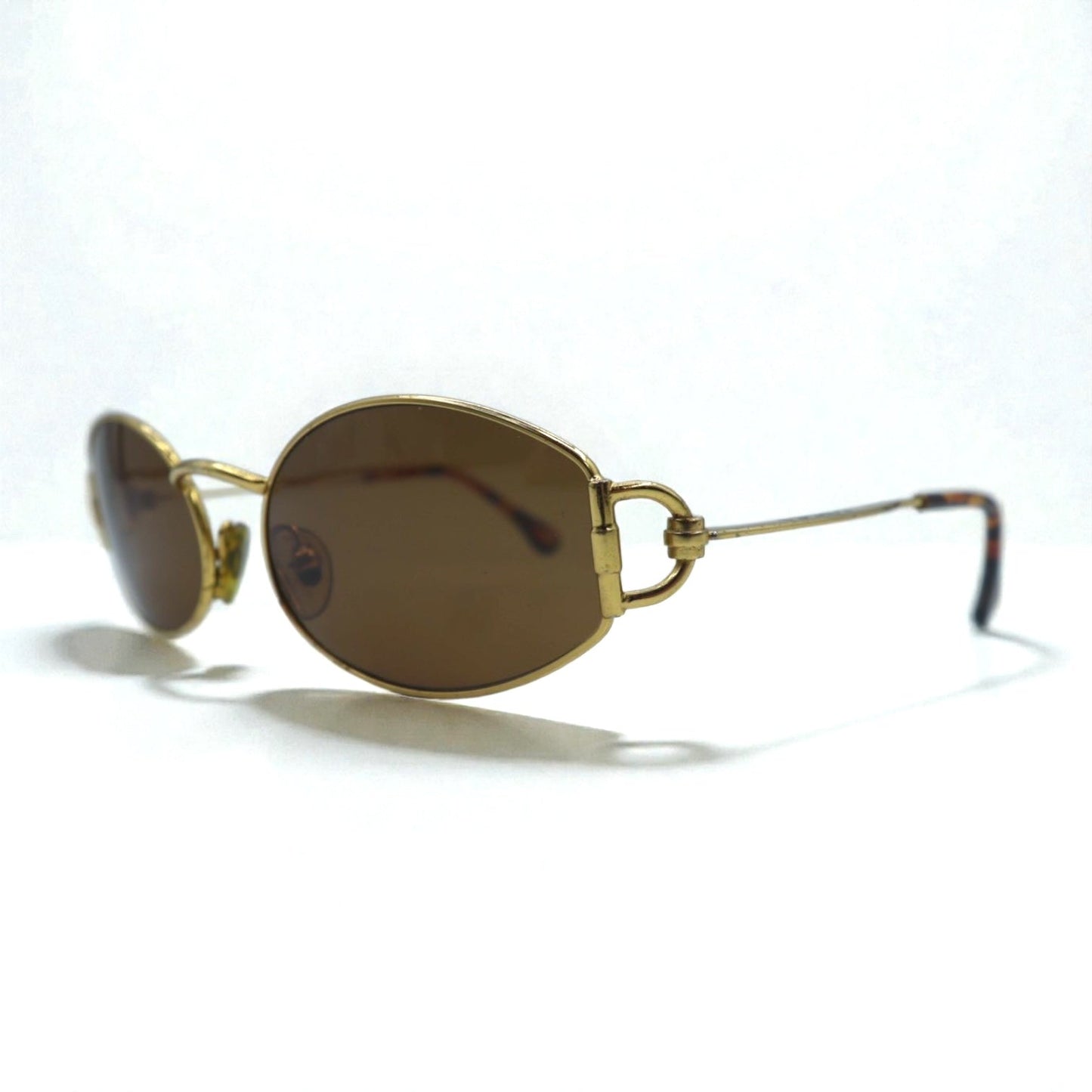 GUCCI Vintage Oval Sunglasses in Gold and Tortoiseshell, Made in Italy