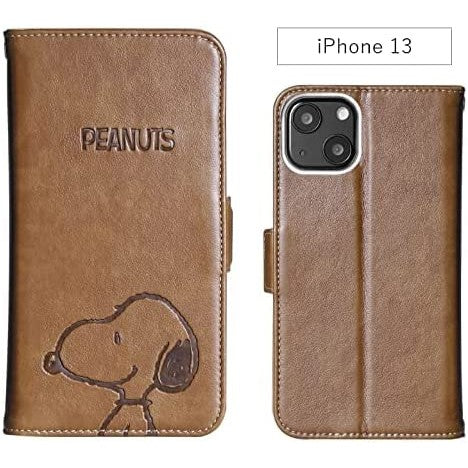 [スヌーピー/SNOOPY]iPhone(アイフォン)用 上質なPUレザー 手帳型ケース(ブラウン)