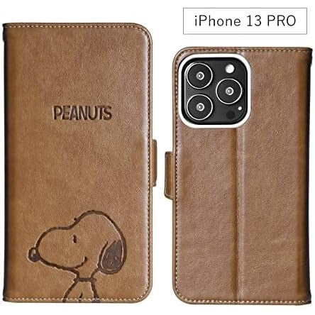 [スヌーピー/SNOOPY]iPhone(アイフォン)用 上質なPUレザー 手帳型ケース(ブラウン)