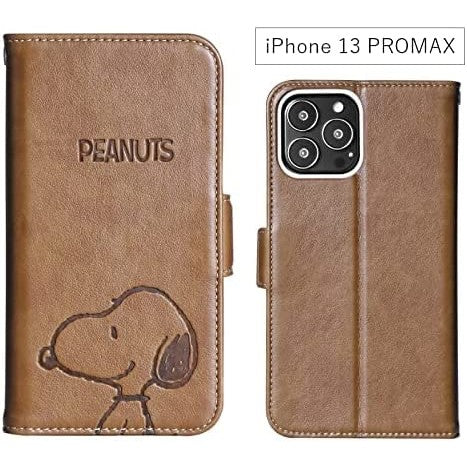 [スヌーピー/SNOOPY]iPhone(アイフォン)用 上質なPUレザー 手帳型ケース(ブラウン)