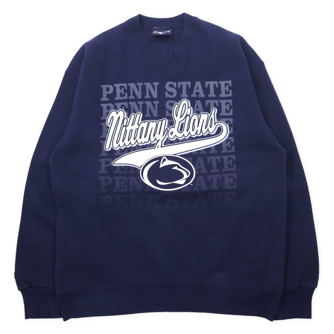 JAN SPORT USA製 90年代 カレッジプリント スウェット XL ネイビー コットン 裏起毛 Penn State Athletics フットボール NITTANY LIONS