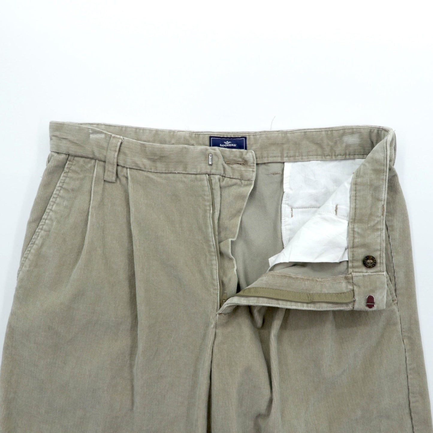 DOCKERS ( Levi's ) 00年代 2タック ワイド コーデュロイ チノパンツ スラックス L ベージュ ダブルカフス RELAXED FIT