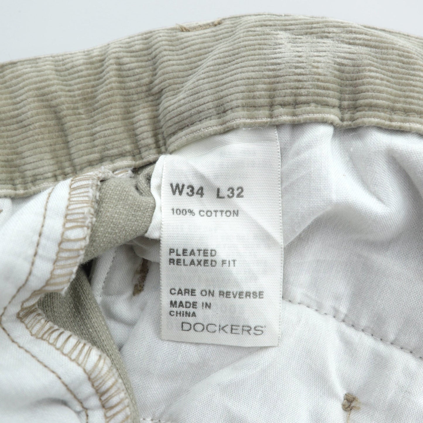 DOCKERS ( Levi's ) 00年代 2タック ワイド コーデュロイ チノパンツ スラックス L ベージュ ダブルカフス RELAXED FIT