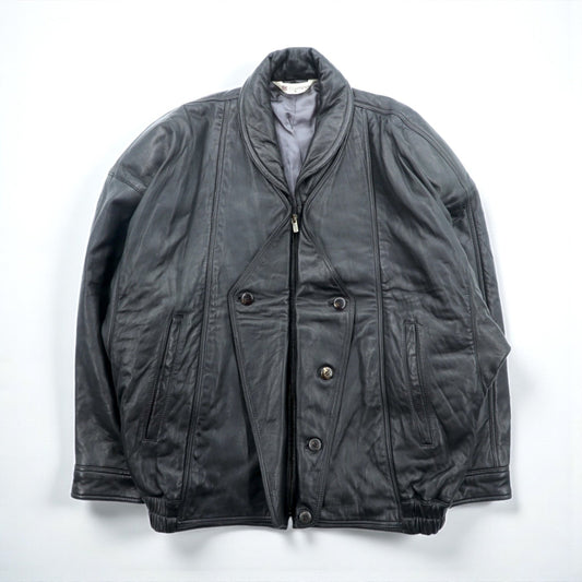 Carmina 90s Vintage Leather Jacket ダブルブレスト ショールカラー ブルゾン M ブラック シープレザー