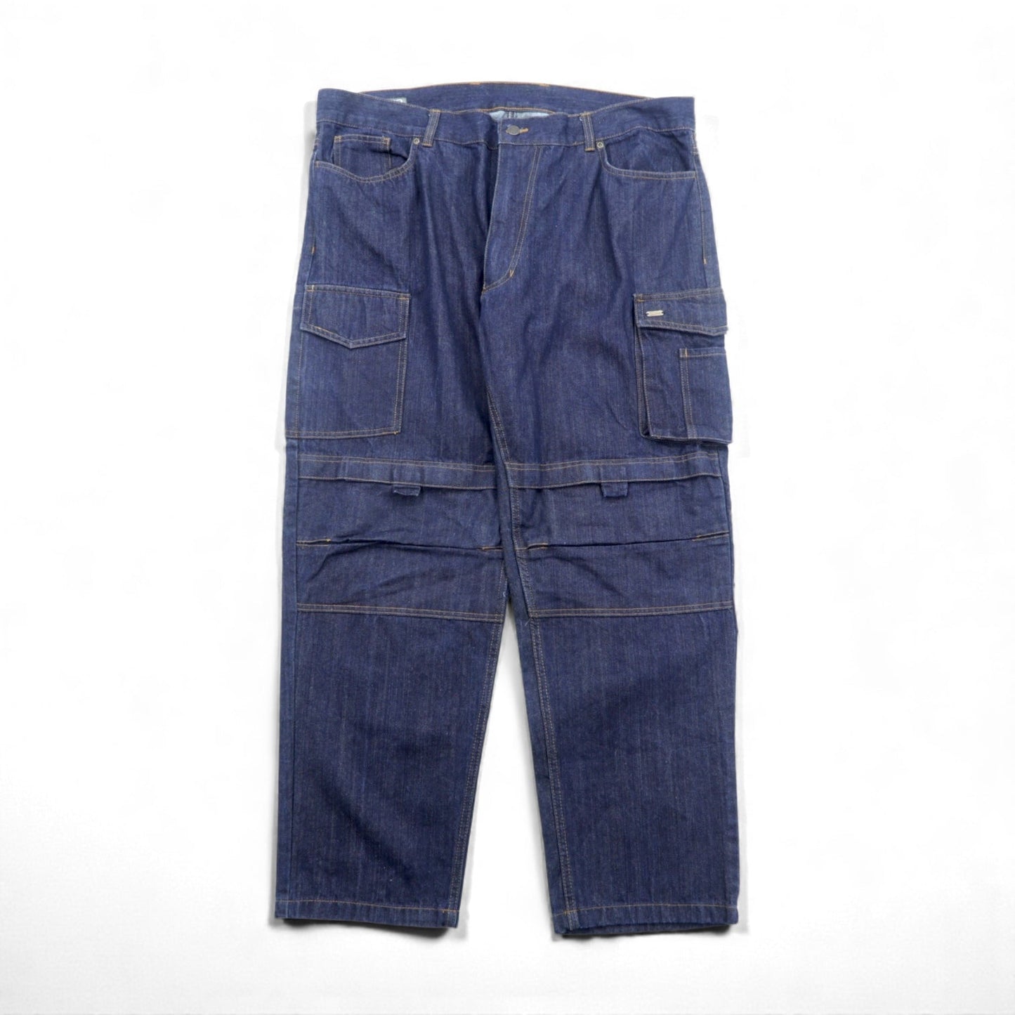 VINTAGE バギー カーゴ デニムパンツ ジーンズ XL ブルー コットン デニム WORKWEAR OUTDOOR 146700 濃紺 ダブルニー