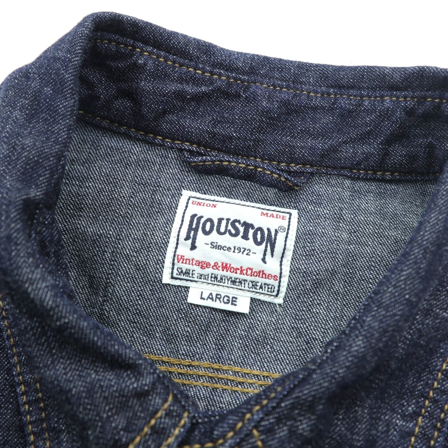 HOUSTON USAコットン デニム ワーク シャツ L ネイビー 濃紺 インディゴ 3本針ステッチ 空環残し 2024年モデル