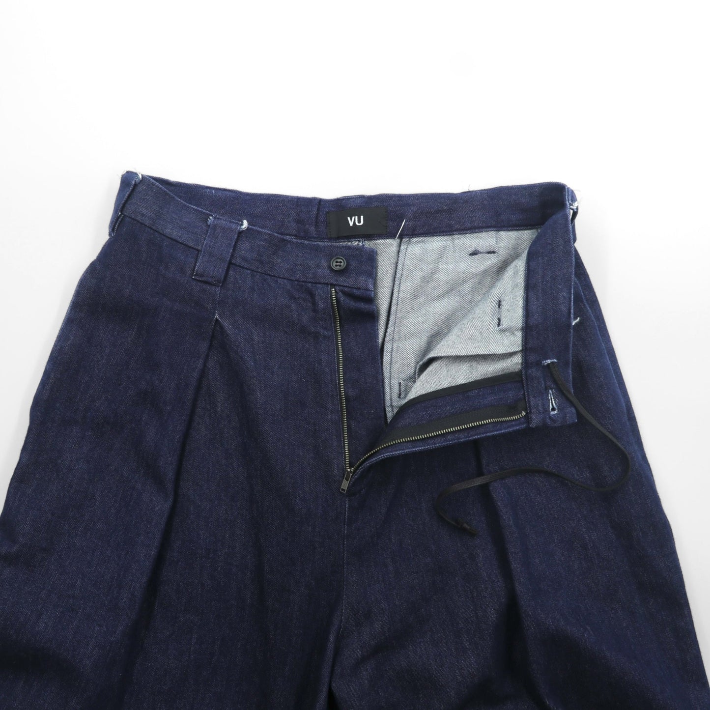 VU ヴウ 印 セレクト 取扱い デニム ワイドパンツ L インディゴ タック プリーツ DENIM KNEE WIDE PANTS vu-a22-kb09 日本製