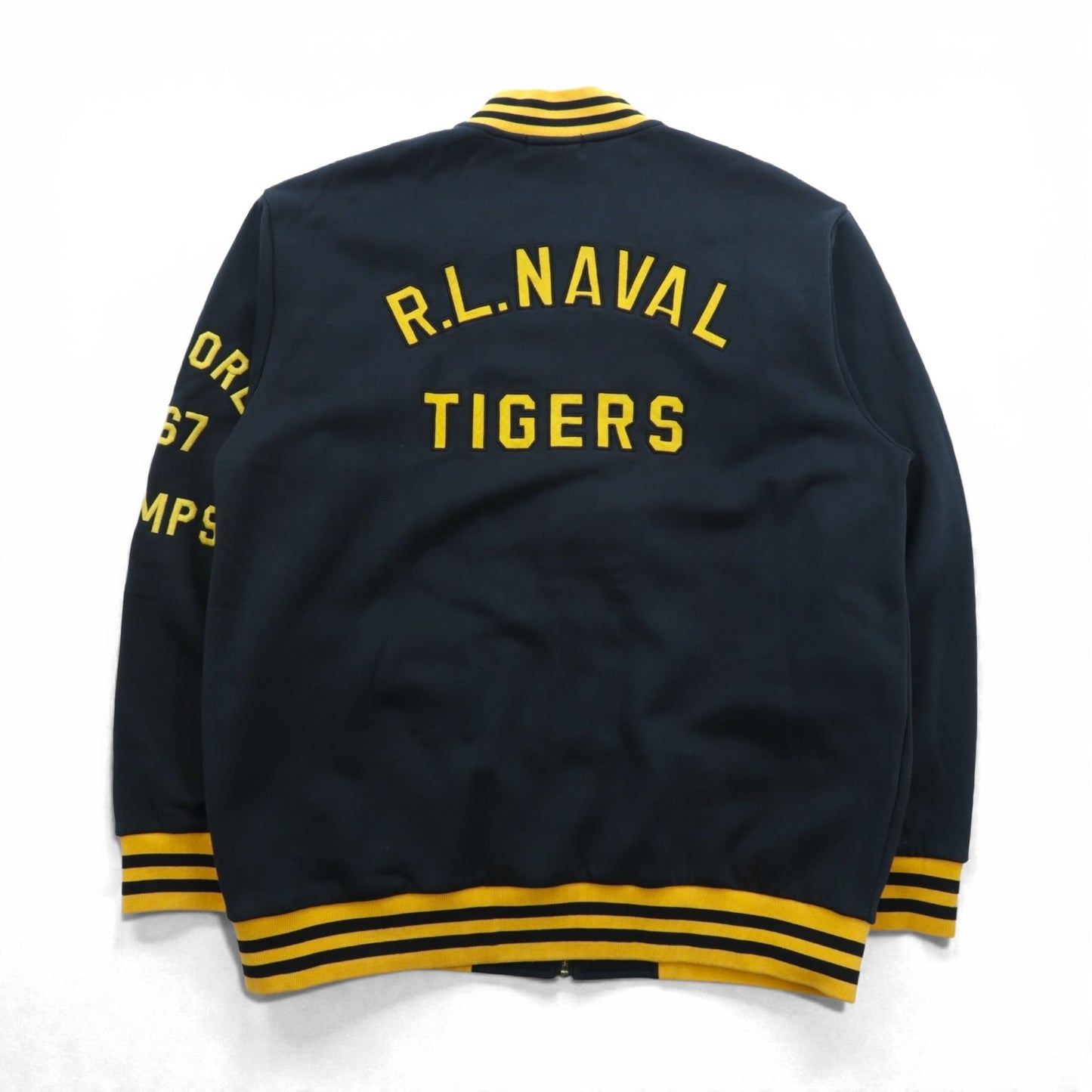 Polo Ralph Lauren スタジャン フルジップ スウェットボンバージャケット 2XL リブライン 虎 刺繍 ワッペン RL NAVAL TIGER PATCH BOMBER JACKET